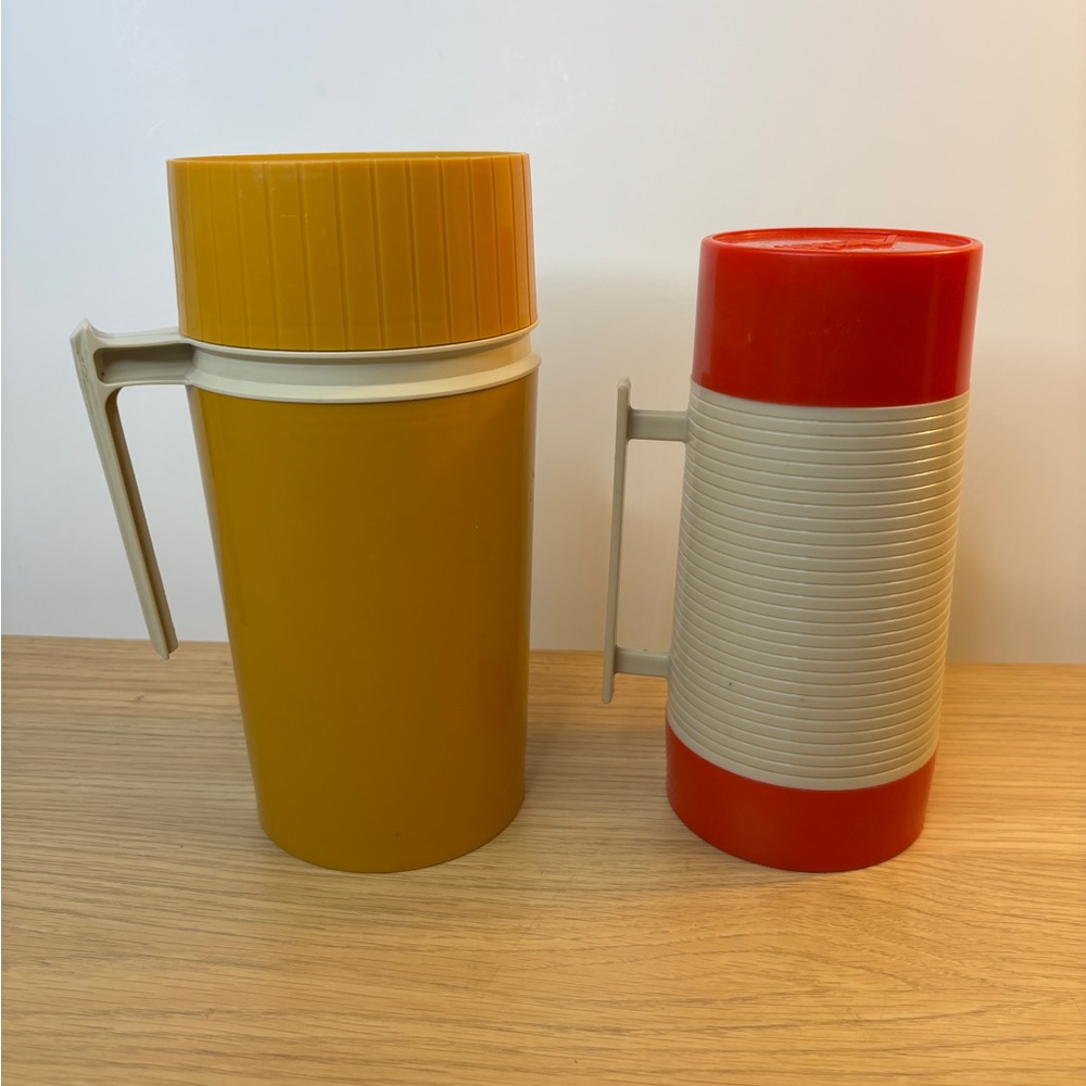 Vintage Thermos Goldenrod Yellow and Aladdin‎ Red Thermos Plastic